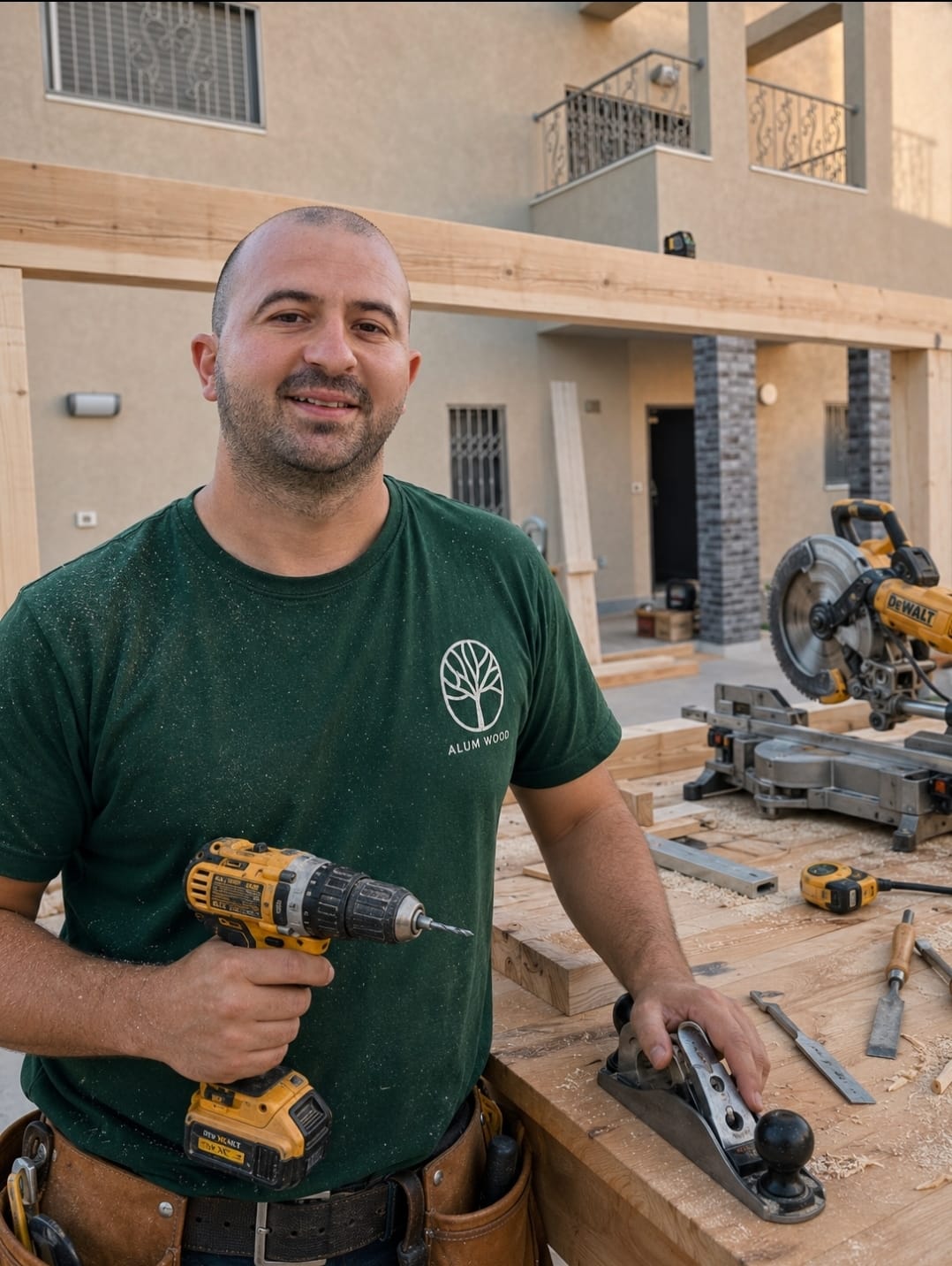 מיכאל, בעל ALUM WOOD, בעבודה עם כלי נגרות